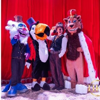 circus promotie toekan leeuw aap kerstcircus looppak mascotte